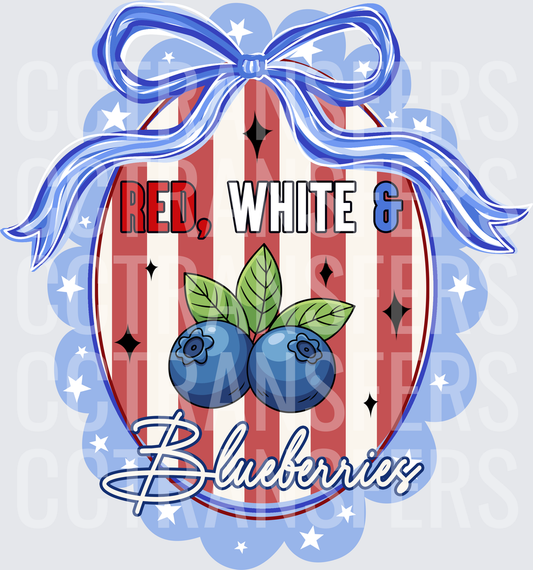 Red White & Blueberries Patriotic Bow Badge (DTF)