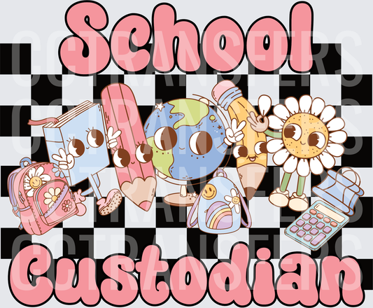 School Custodian Retro Groovy Characters Checkered (DTF)