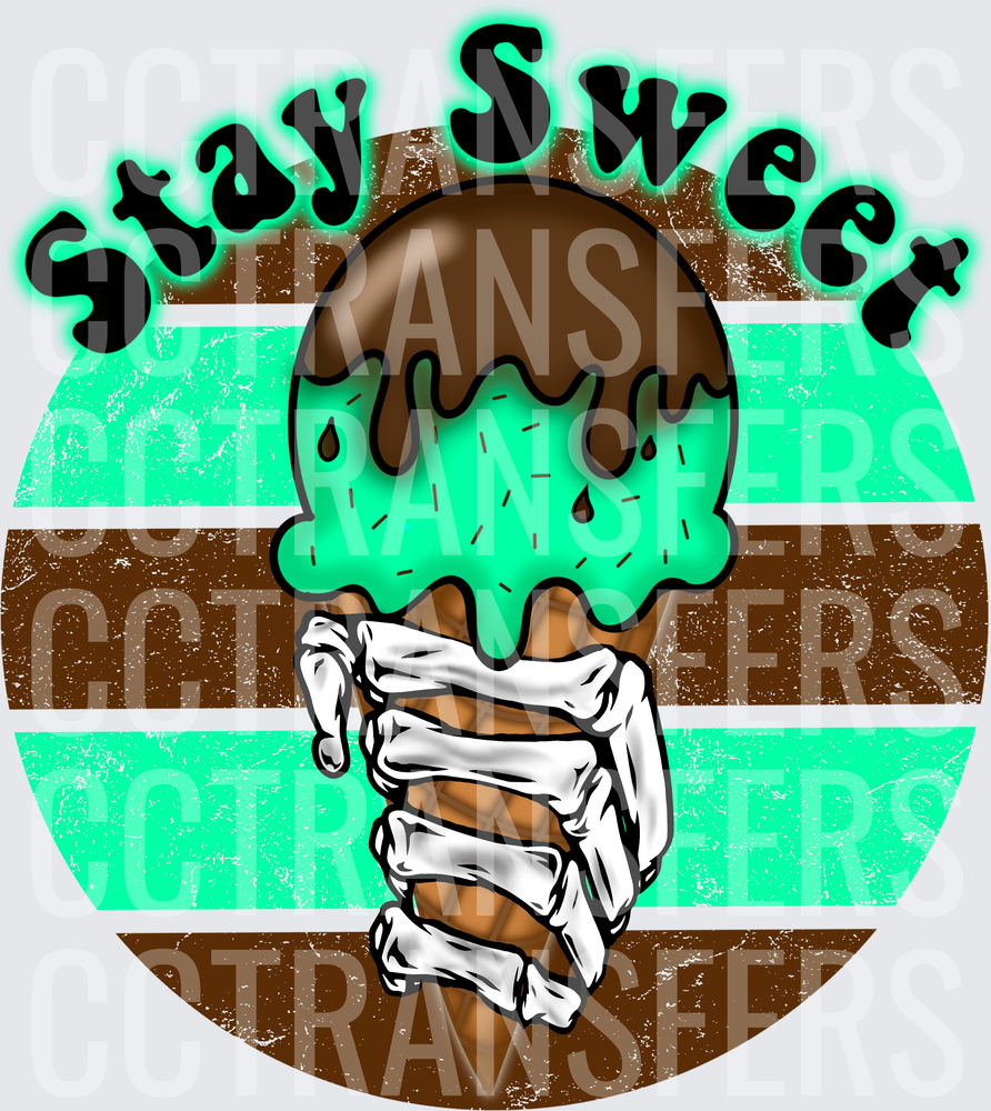 Stay Sweet Skeleton Hand Mint Choco Ice Cream Cone (DTF)
