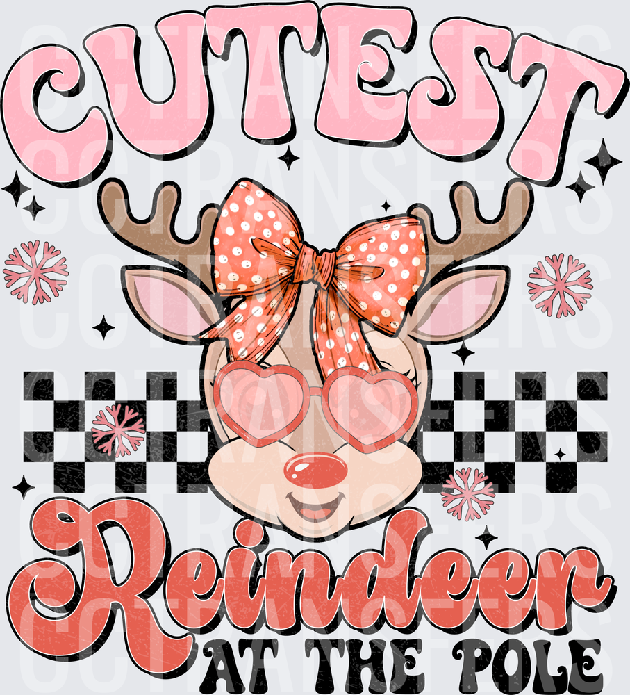Cutest Reindeer At The Pole Girl Deer Pink Bow (DTF)