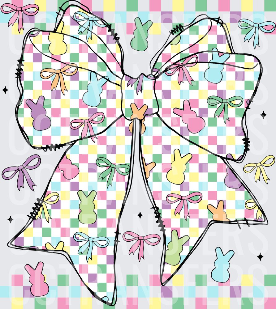 Pastel Checker Bow Star Easter Bunny Marshmallow Light (DTF)