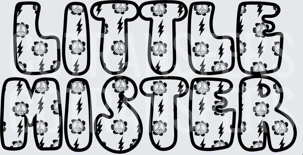 Little Mister Groovy Peace Sign Lightning Bolt Pattern (DTF)