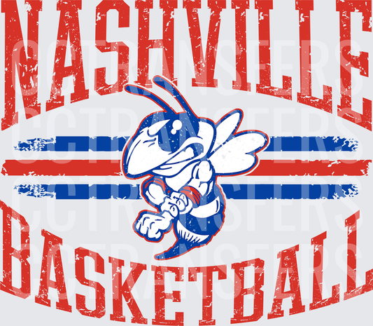 Nashville Basketball Distressed Hornet Mascot Arch (DTF)
