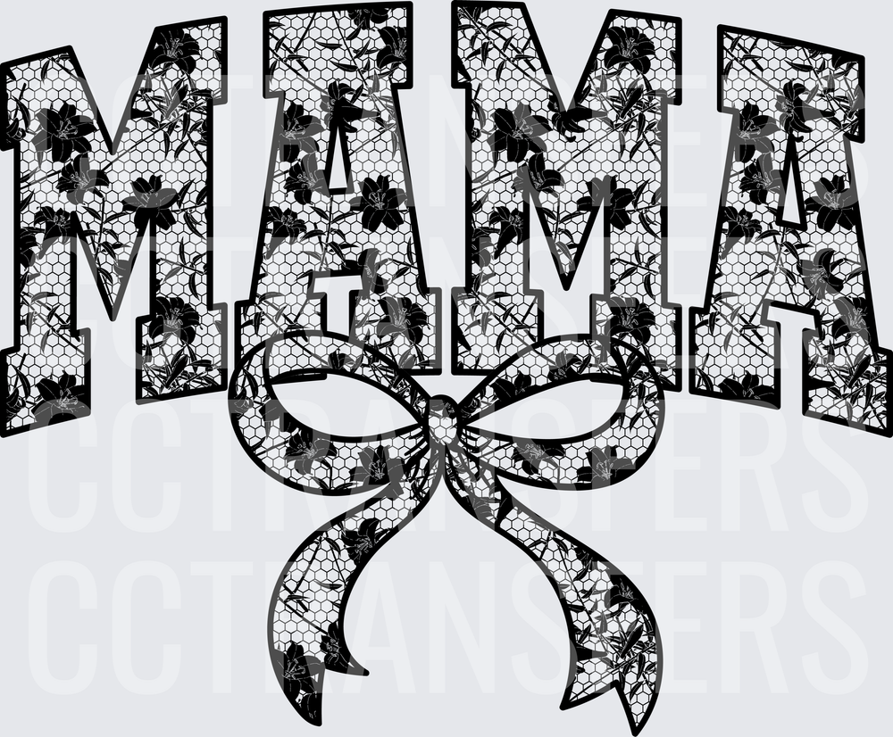 Mama Floral Lace Varsity Letters with Bow (DTF)
