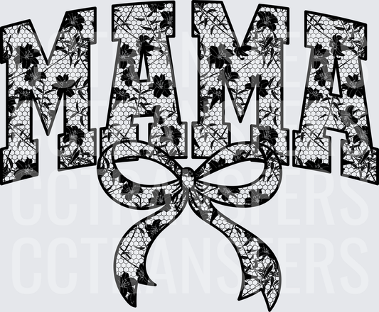 Mama Floral Lace Varsity Letters with Bow (DTF)