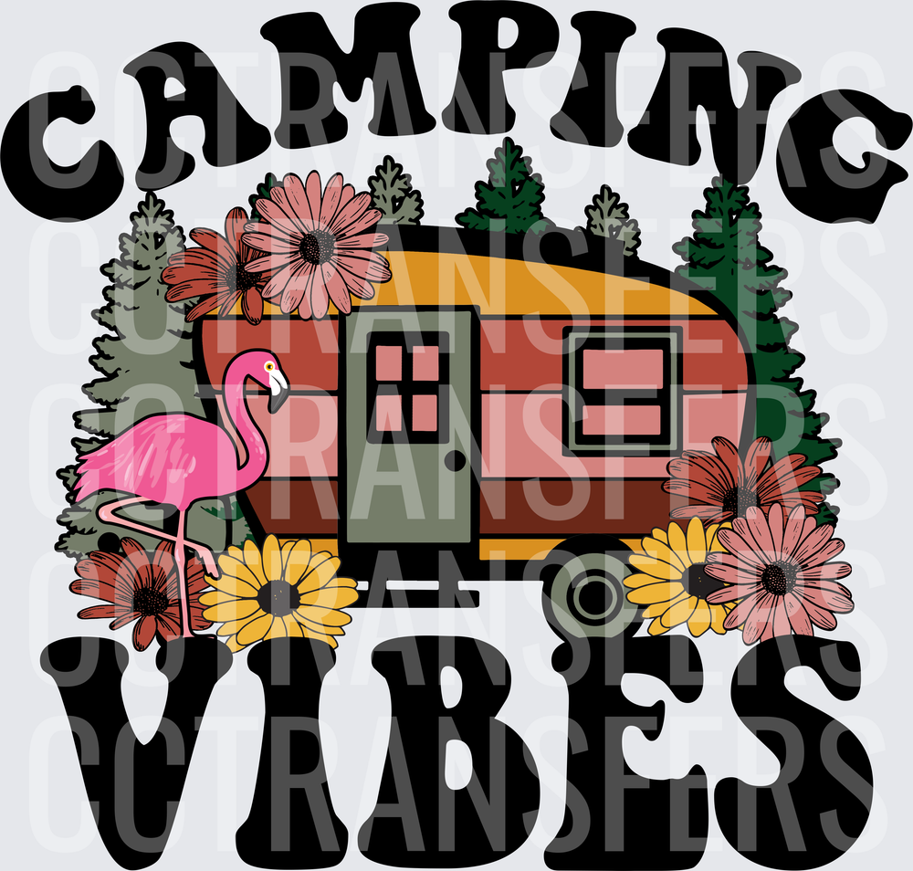 Camping Vibes Retro Camper Flamingo Floral (DTF)
