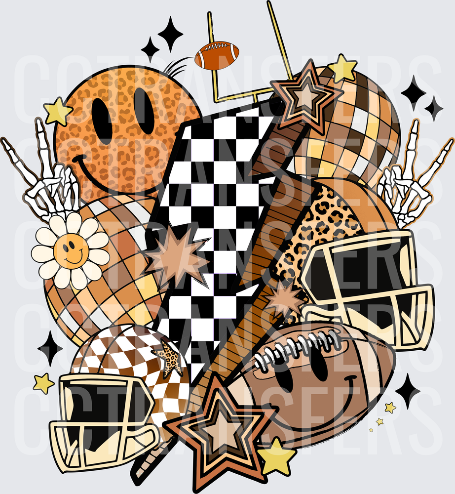 Retro Football Smiley Leopard Checkered Disco Collage (DTF)