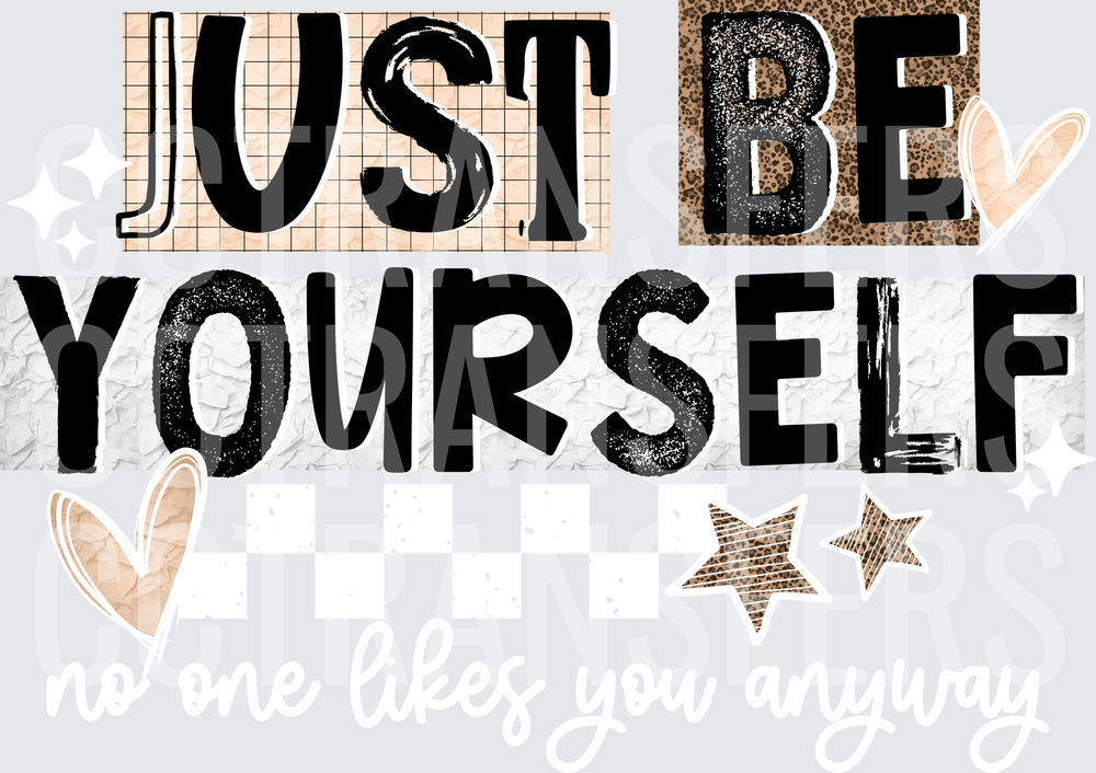 Just Be Yourself Leopard Print Collage Hearts Stars (DTF)