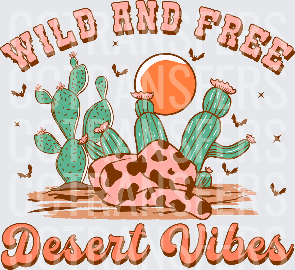Wild And Free Desert Vibes Cactus Cow Print Sunset (DTF)