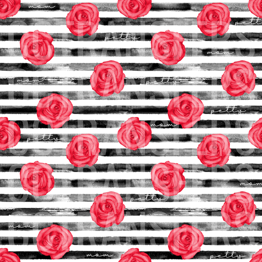 Petty Mom Red Roses Black Stripe Pattern (DTF)