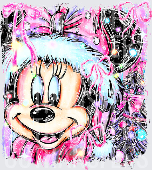 Galactic Pink Christmas Mouse Santa Hat Holiday (DTF)