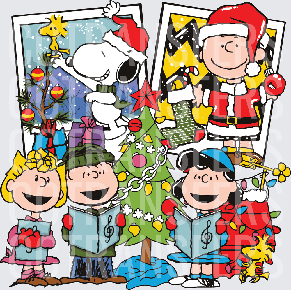 Cartoon Pals Christmas Caroling Holiday Tree Scene (DTF)