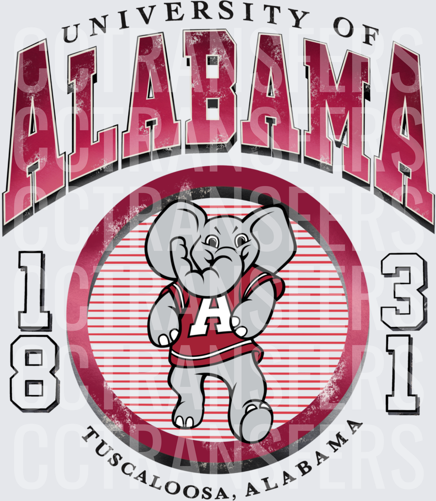 Crimson Elephant Mascot Circle Badge 1831 Tuscaloosa (DTF)