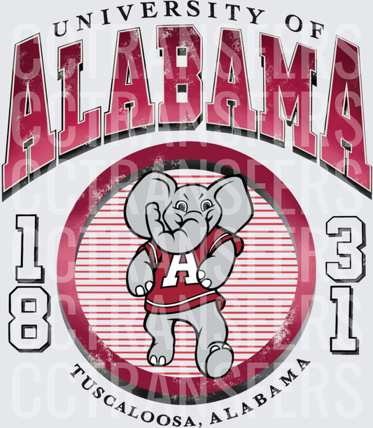 Crimson Elephant Mascot Circle Badge 1831 Tuscaloosa (DTF)
