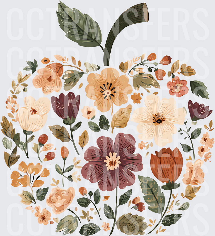 Floral Bouquet Apple Shape Fall Tones (DTF)
