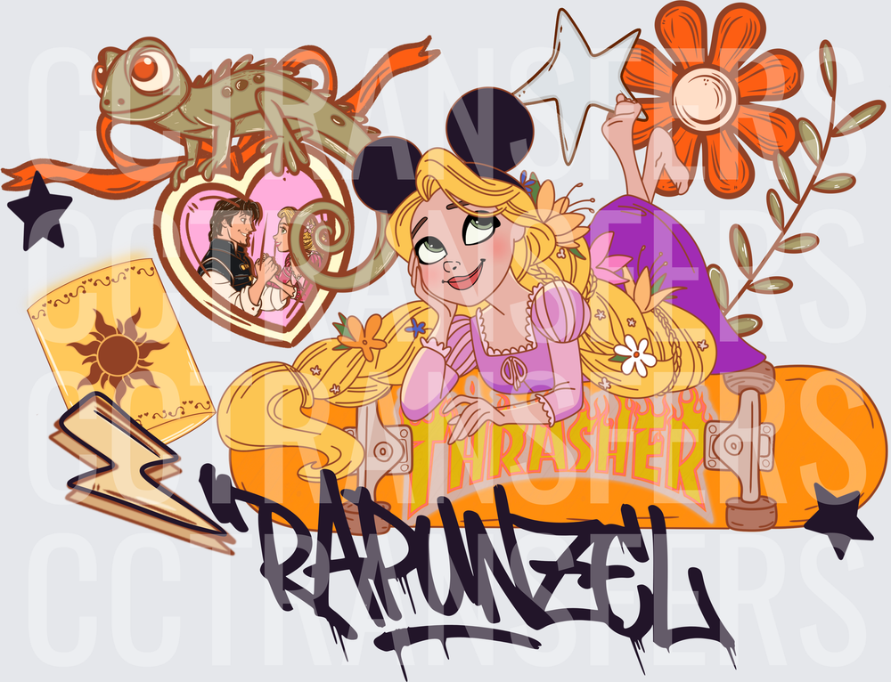 Rapunzel Princess Skater Thrasher Graffiti Mickey Ears (DTF)