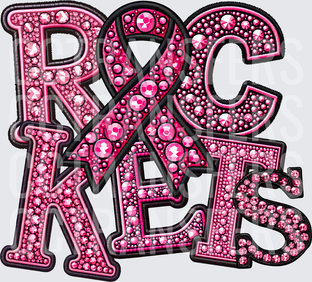 Pink Rhinestone Rockets Stacked Letters Awareness Ribbon (DTF)