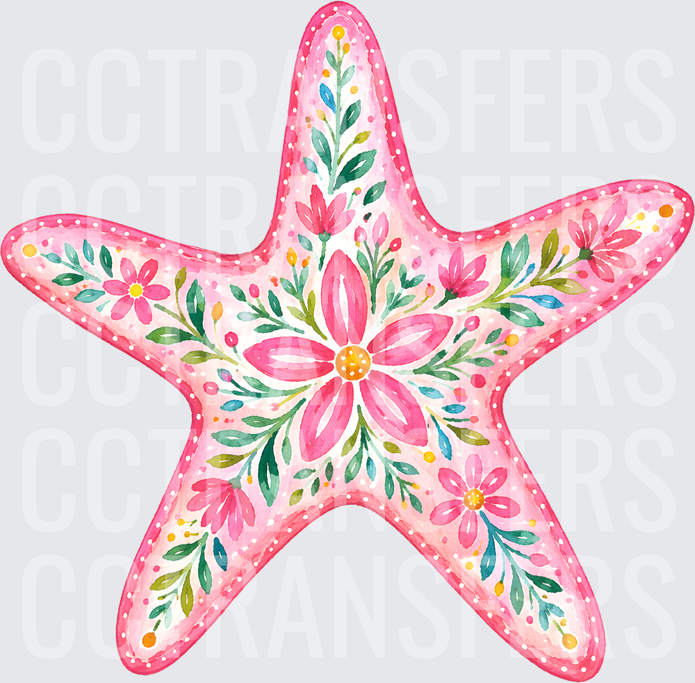Floral Watercolor Starfish Pink Boho Botanical (DTF)