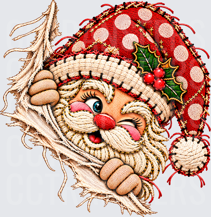 Whimsical Stitched Santa Winking Polka Dot Hat Holly (DTF)