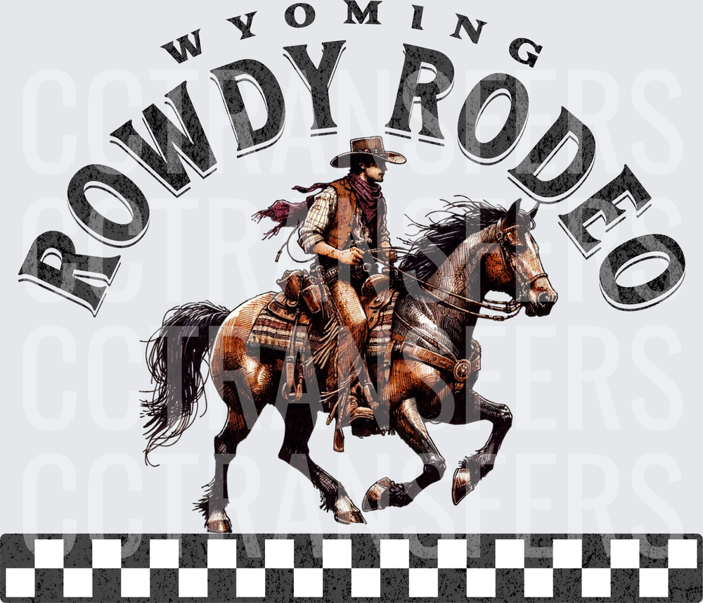 Wyoming Rowdy Rodeo Cowboy on Horseback (DTF)