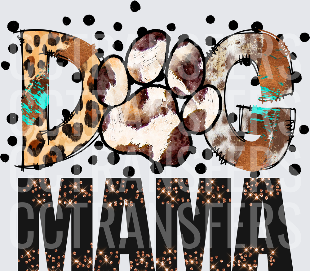 Dog Mama Leopard Paw Print Polka Dot Glitter Design (DTF)