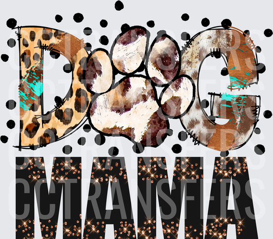 Dog Mama Leopard Paw Print Polka Dot Glitter Design (DTF)