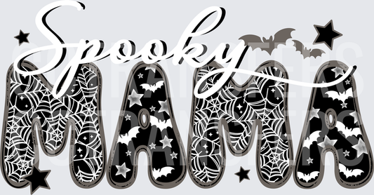 Spooky Mama Halloween Bats Webs Stars Letter Design (DTF)