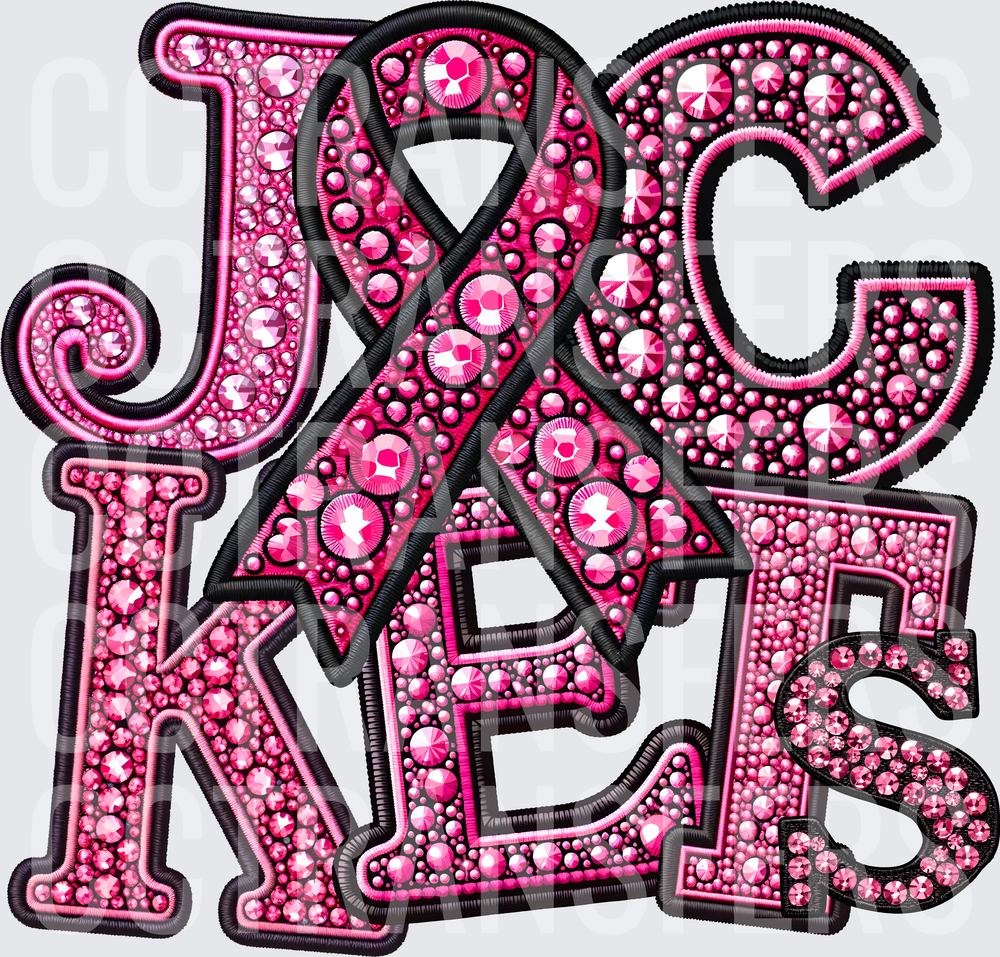 Pink Rhinestone Bedazzled Jackets Breast Cancer Awareness Ribbon (DTF)