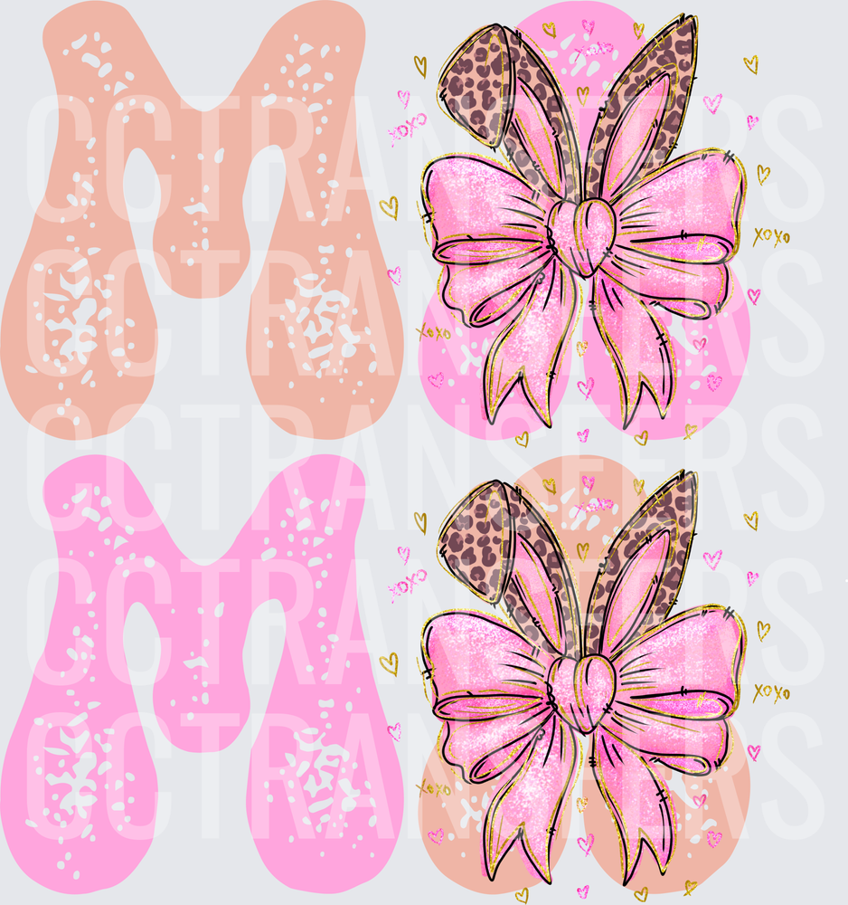Bubble Letter M Pink Bow Leopard Coquette XOXO Hearts (DTF)