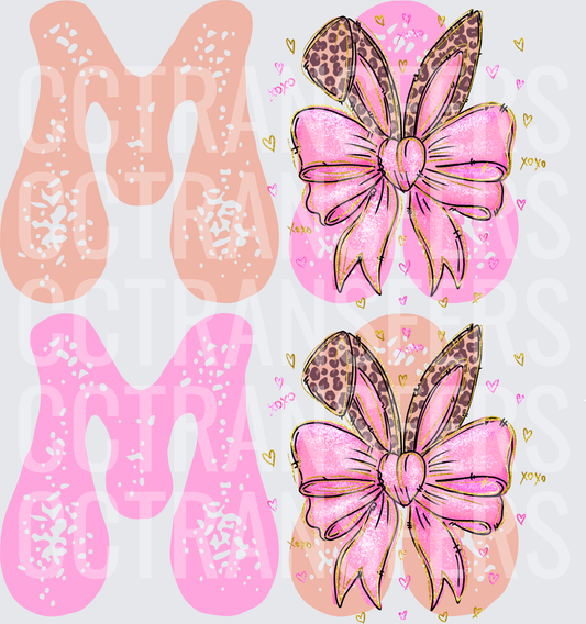 Bubble Letter M Pink Bow Leopard Coquette XOXO Hearts (DTF)