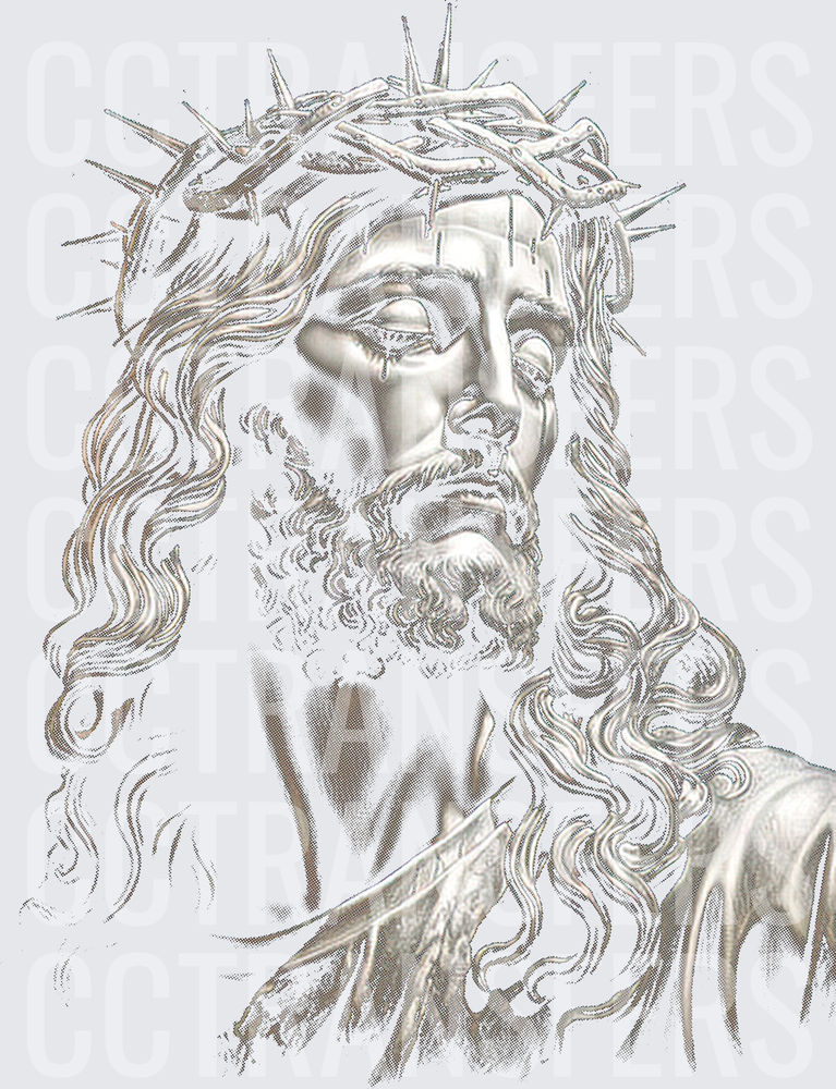 Suffering Man Crown of Thorns Grayscale Portrait (DTF)