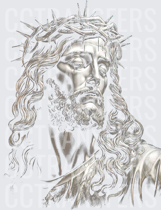 Suffering Man Crown of Thorns Grayscale Portrait (DTF)