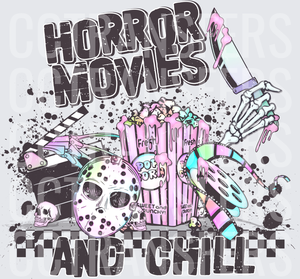 Horror Movies And Chill Pastel Goth Skull Slasher Popcorn (DTF)