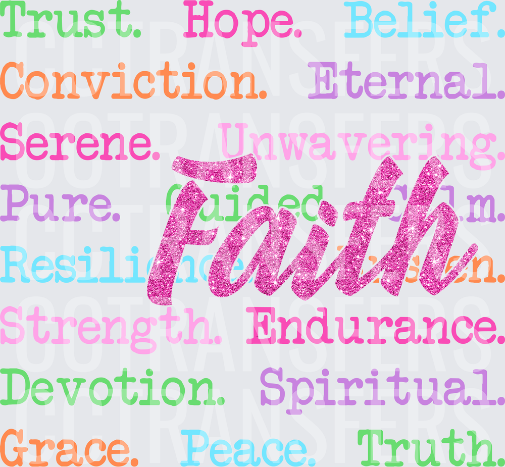 Faith Glitter Word Cloud Inspirational Typography (DTF)