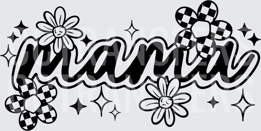 Retro Mama Bold Script Checkered Daisy Flowers Sparkles (DTF)