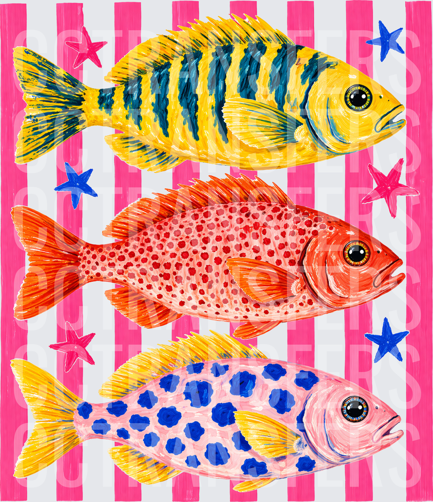Colorful Tropical Fish Trio Pink Stripe Starfish (DTF)