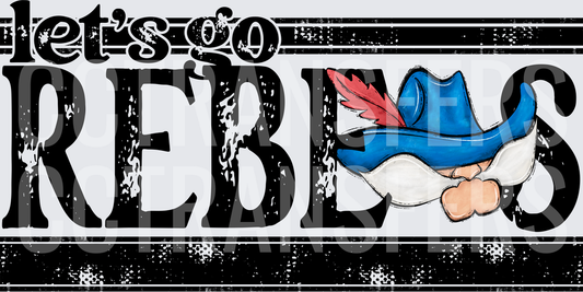 Let's Go Rebels Gnome Blue Hat Red Feather Distressed (DTF)