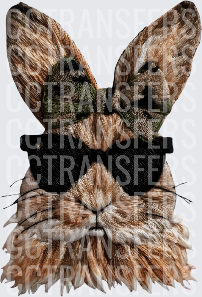 Embroidered Style Bunny with Sunglasses & Leopard Bow (DTF)