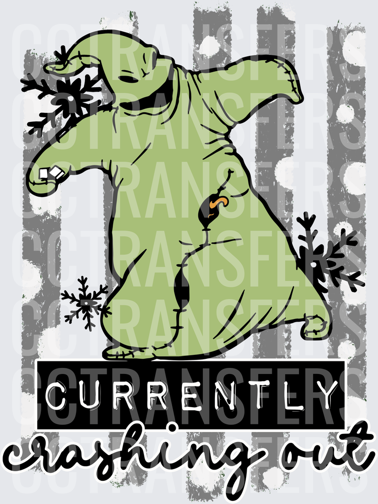Green Burlap Monster Currently Crashing Out Snowflakes (DTF)