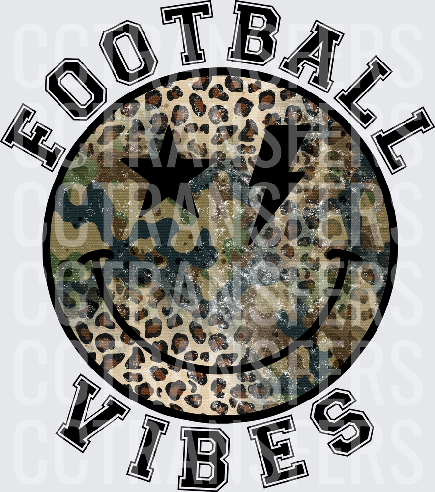 Football Vibes Leopard Camo Smiley Face Star Lightning (DTF)