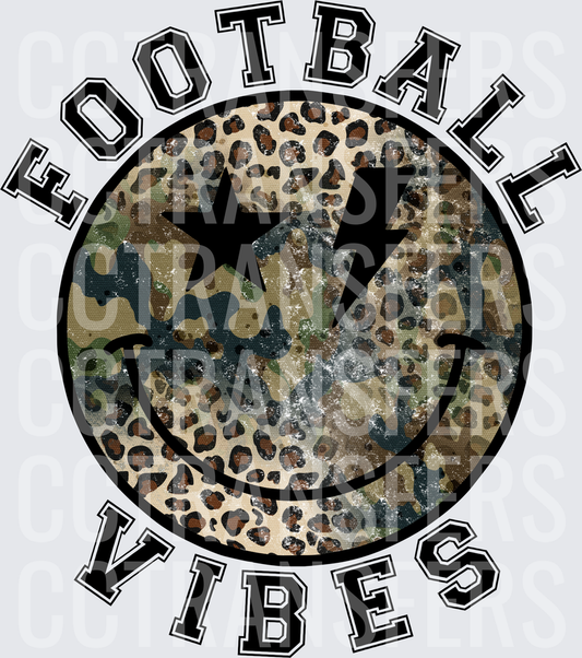 Football Vibes Leopard Camo Smiley Face Star Lightning (DTF)