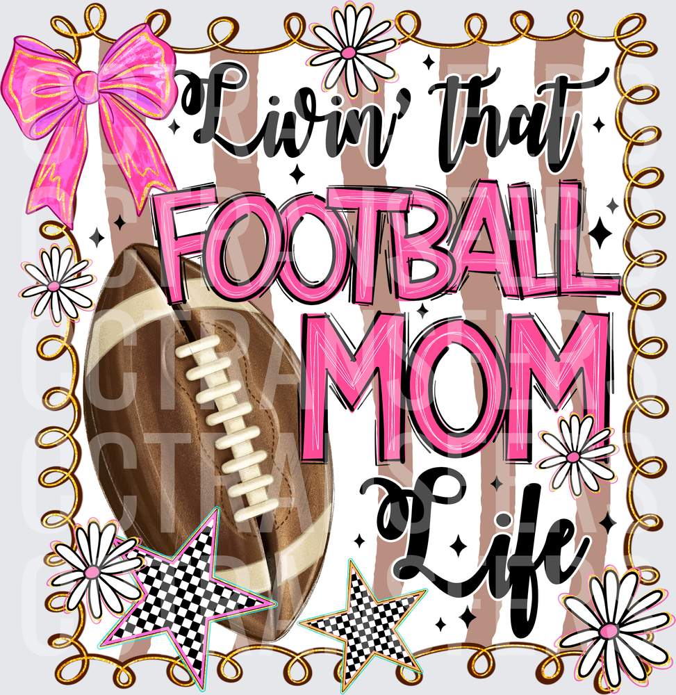 Livin' That Football Mom Life Pink Bow Daisy Design (DTF)