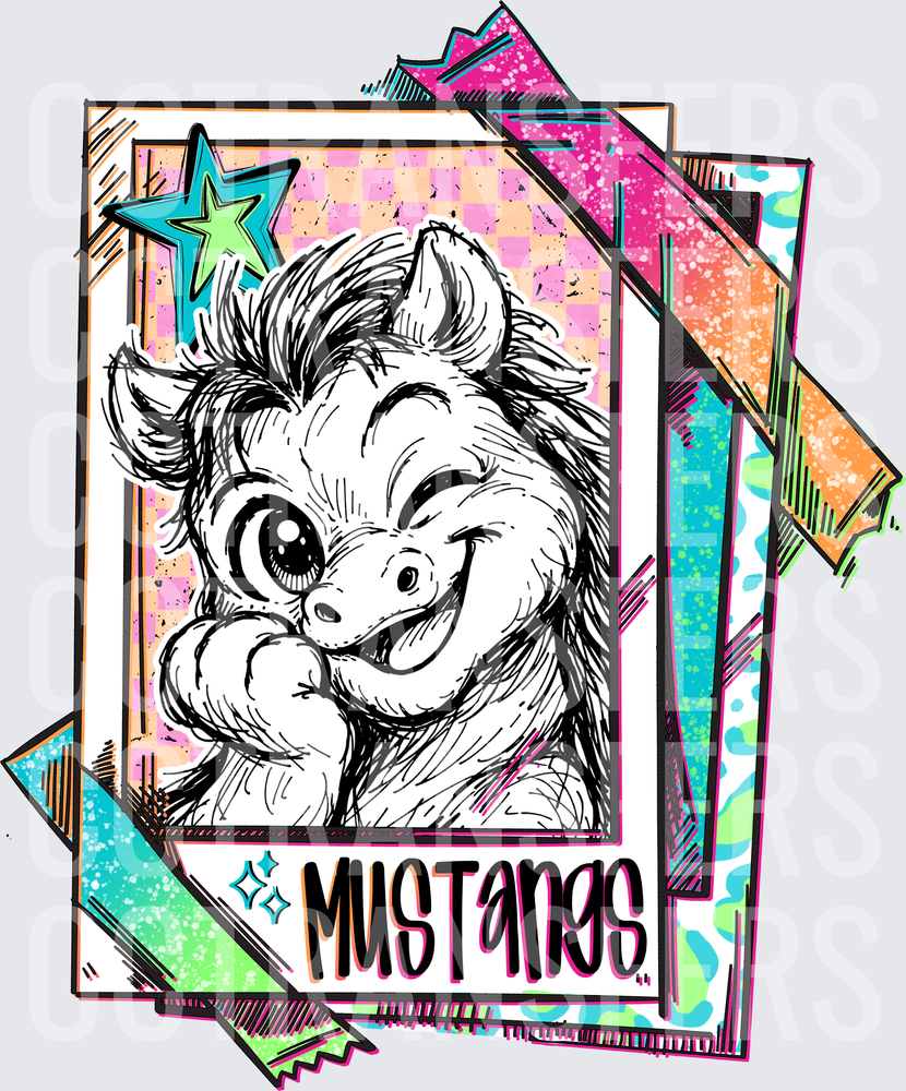 Retro Polaroid Mustangs Mascot Horse Sketch Card (DTF)