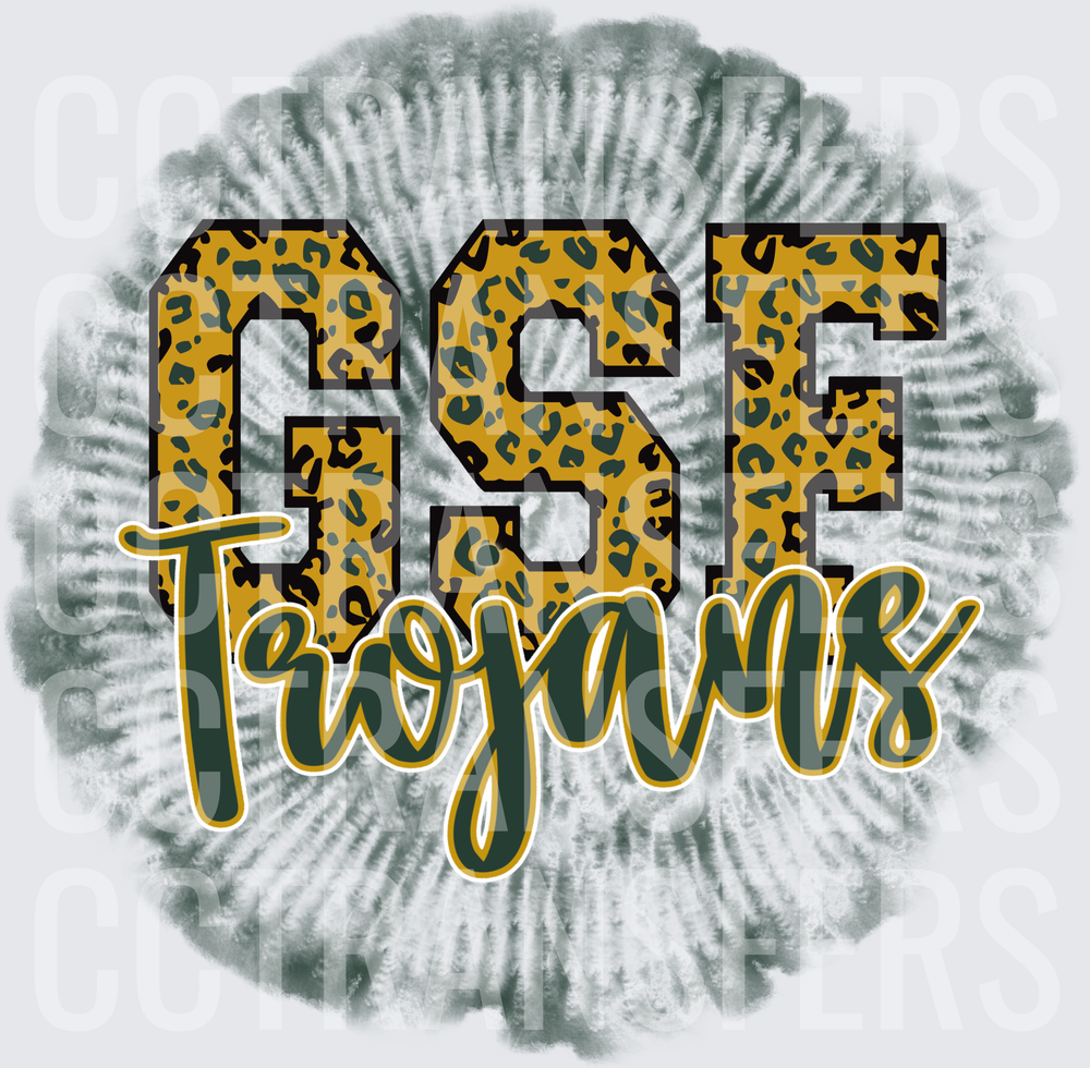 GSF Trojans Leopard Print Letters Tie Dye Circle (DTF)