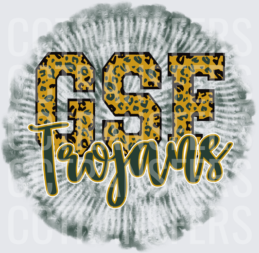 GSF Trojans Leopard Print Letters Tie Dye Circle (DTF)