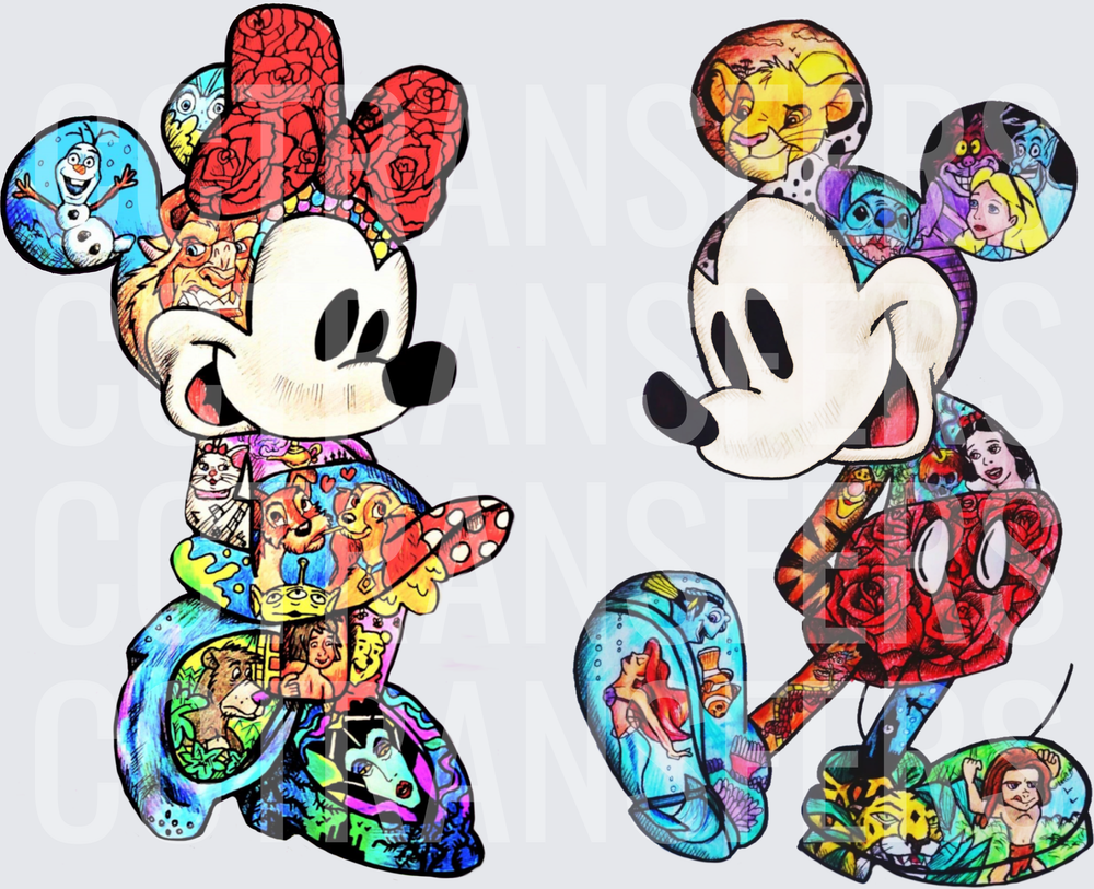 Colorful Cartoon Mouse Duo Filled With Classic Animation Characters (DTF)