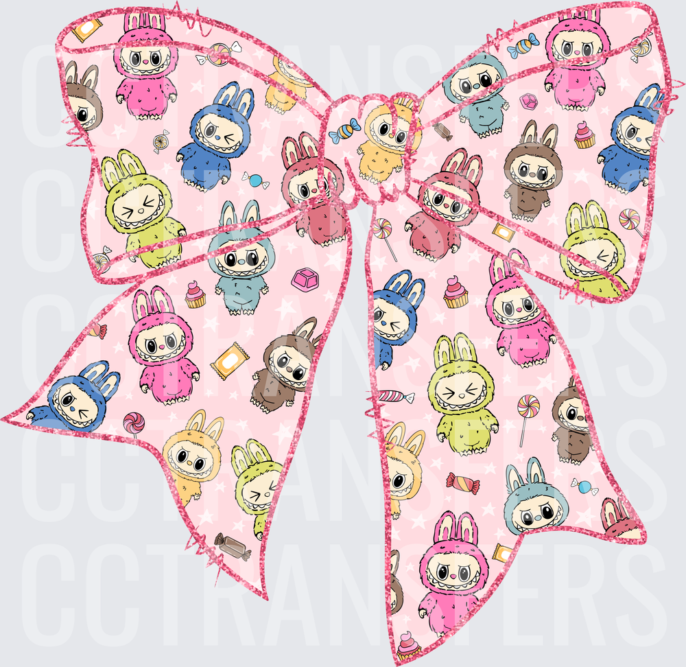 Pink Glitter Bow Cute Bunny Costume Characters Candy Pattern (DTF)