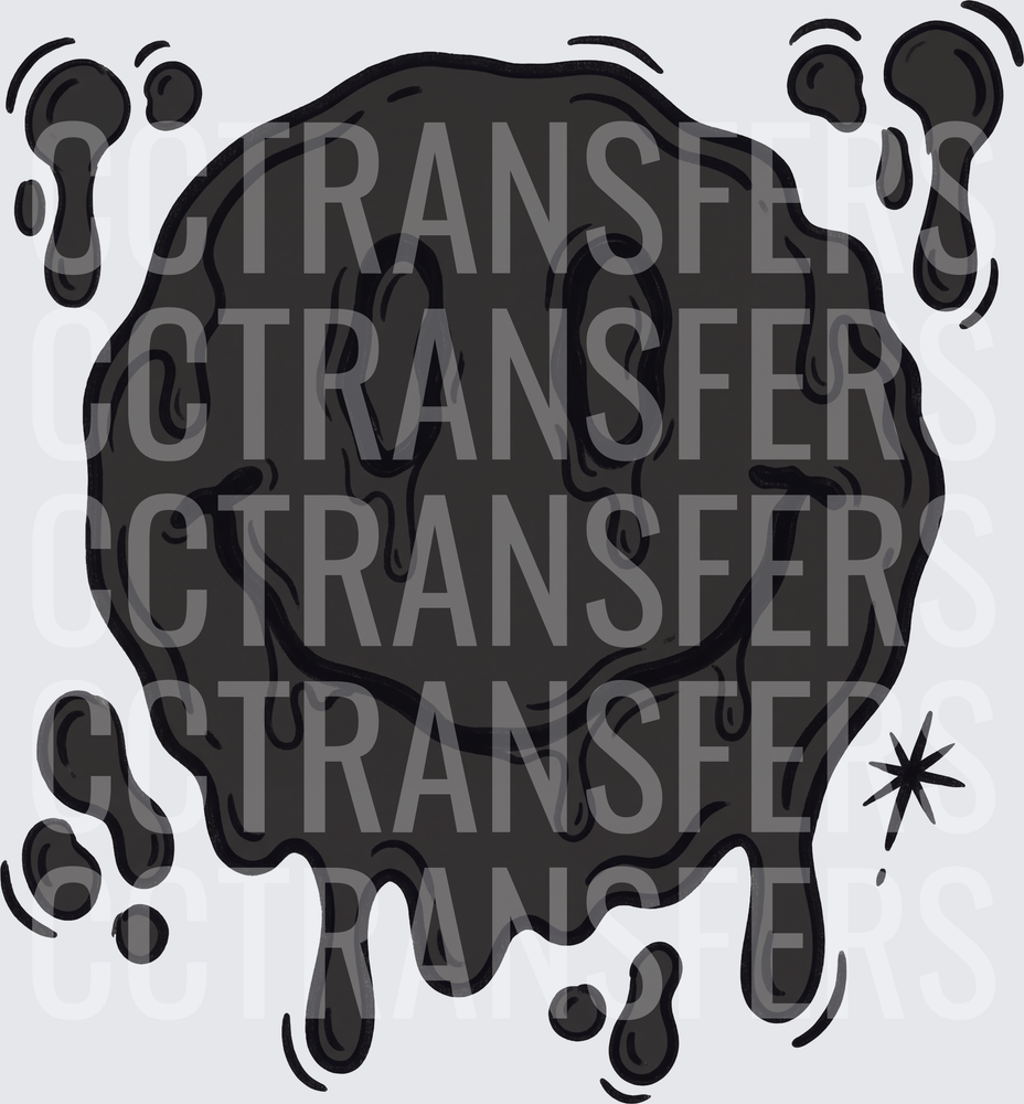 Black Dripping Melting Smiley Face with Splatter (DTF)