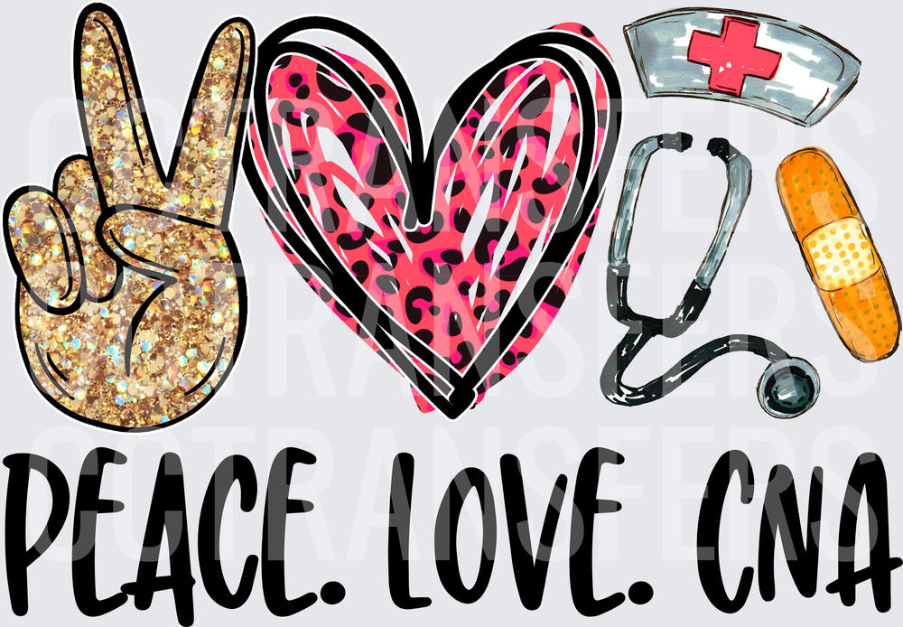 Peace Love CNA Glitter Leopard Heart Nurse (DTF)