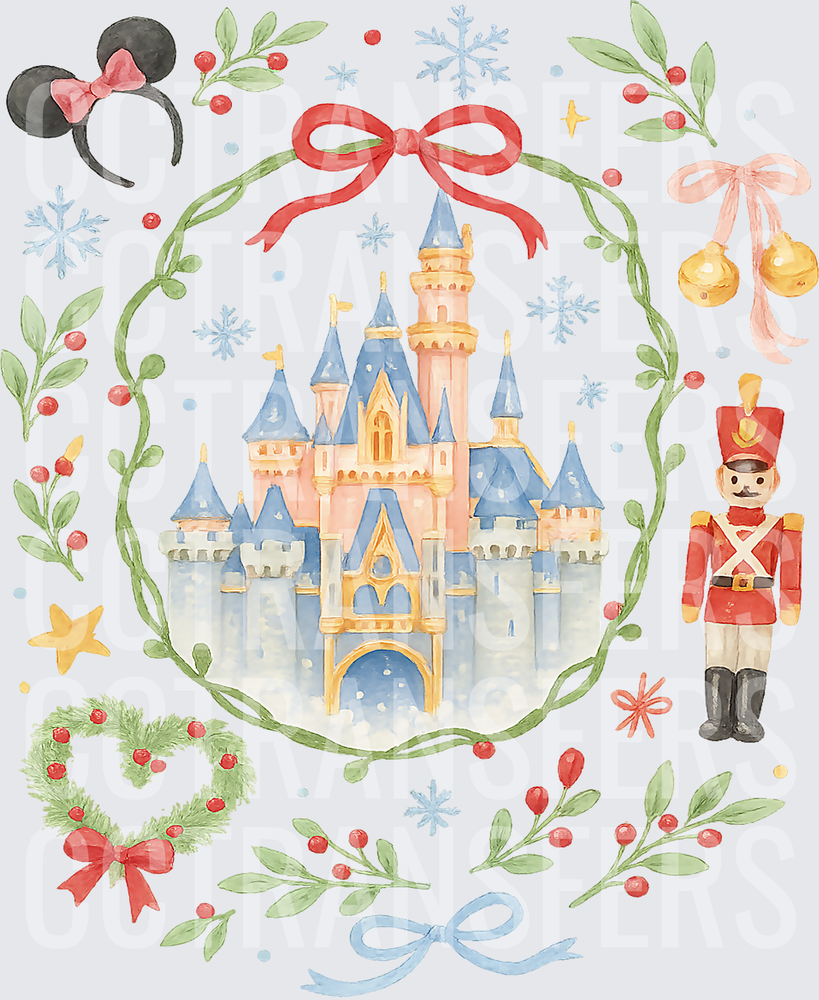 Watercolor Magical Castle Christmas Wreath Holiday (DTF)